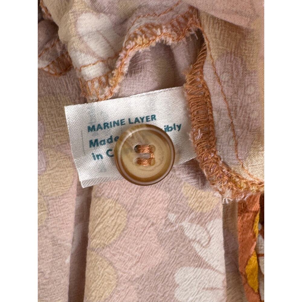 Marine Layer Annika Smocked Floral Midi Dress Amber Brown Medium - Picture 14 of 16